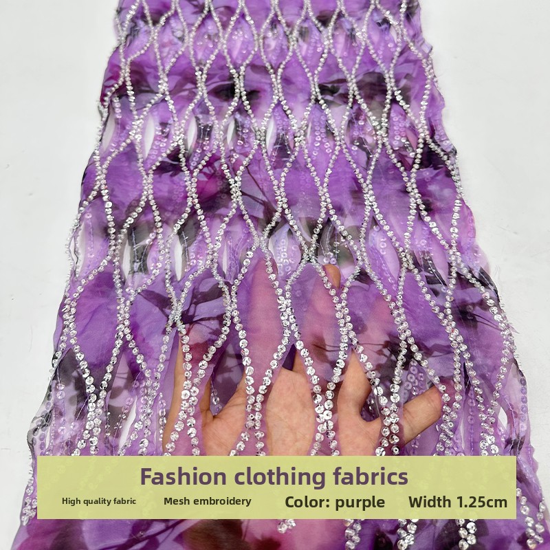 Sewing Tie Dye - Mesh Chiffon Bead Sequin Embroidery Fabric