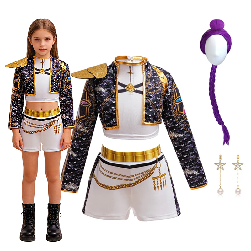 Sewing Jackets - Girls Hip‑Hop 3D Print Gold Trim