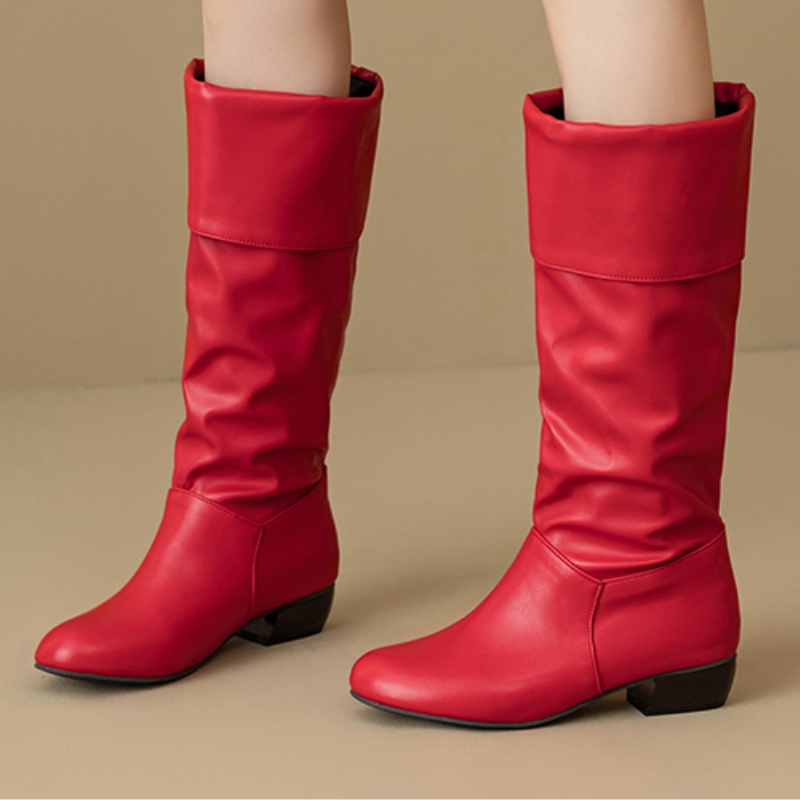 Slip on Knee High Boots Pleate - Sewing Fleece ulasan dan harga