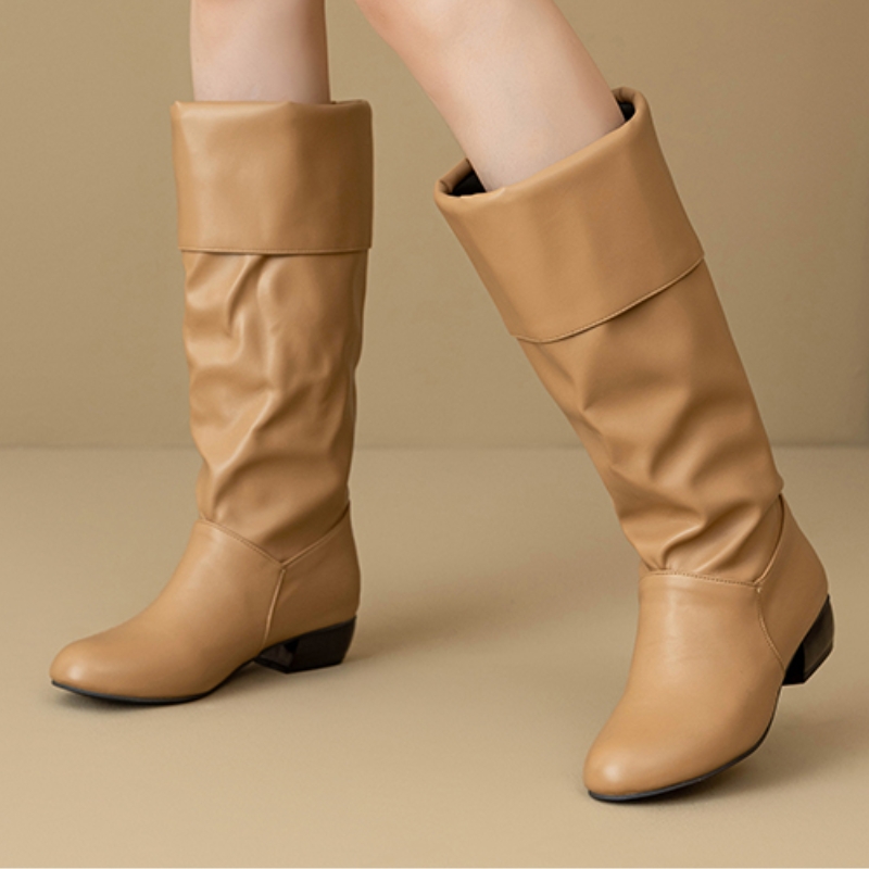 Slip on Knee High Boots Pleate - Sewing Fleece ulasan dan harga