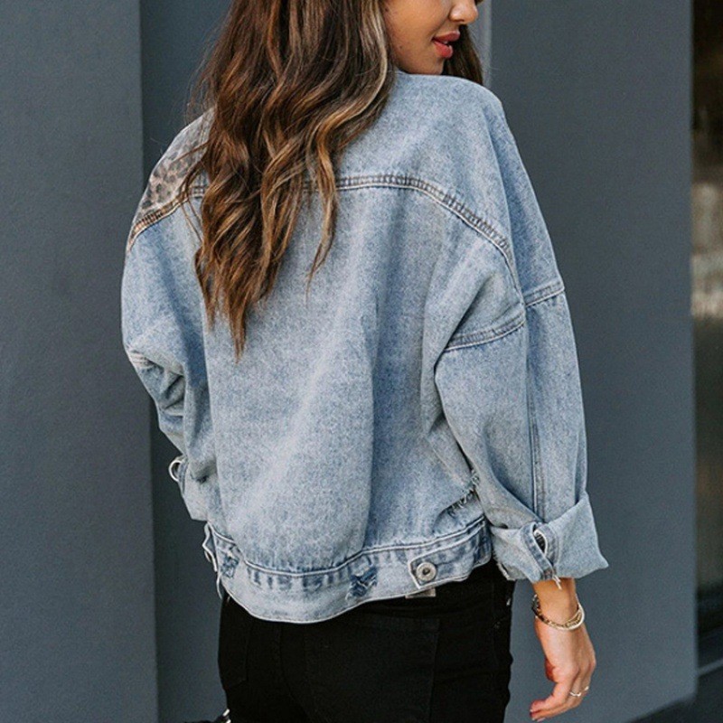 Leopard Stitching Denim Jacket - Sewing Jackets ulasan dan harga