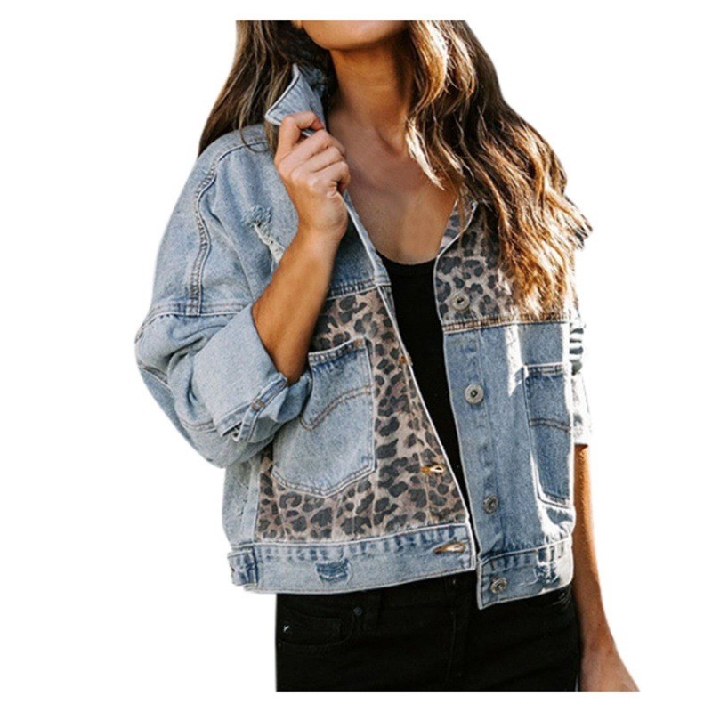 Leopard Stitching Denim Jacket - Sewing Jackets ulasan dan harga
